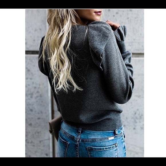 🆕Crew Rib Ruffle Front Puff Long Sleeve Sweater - Picture 4 of 5